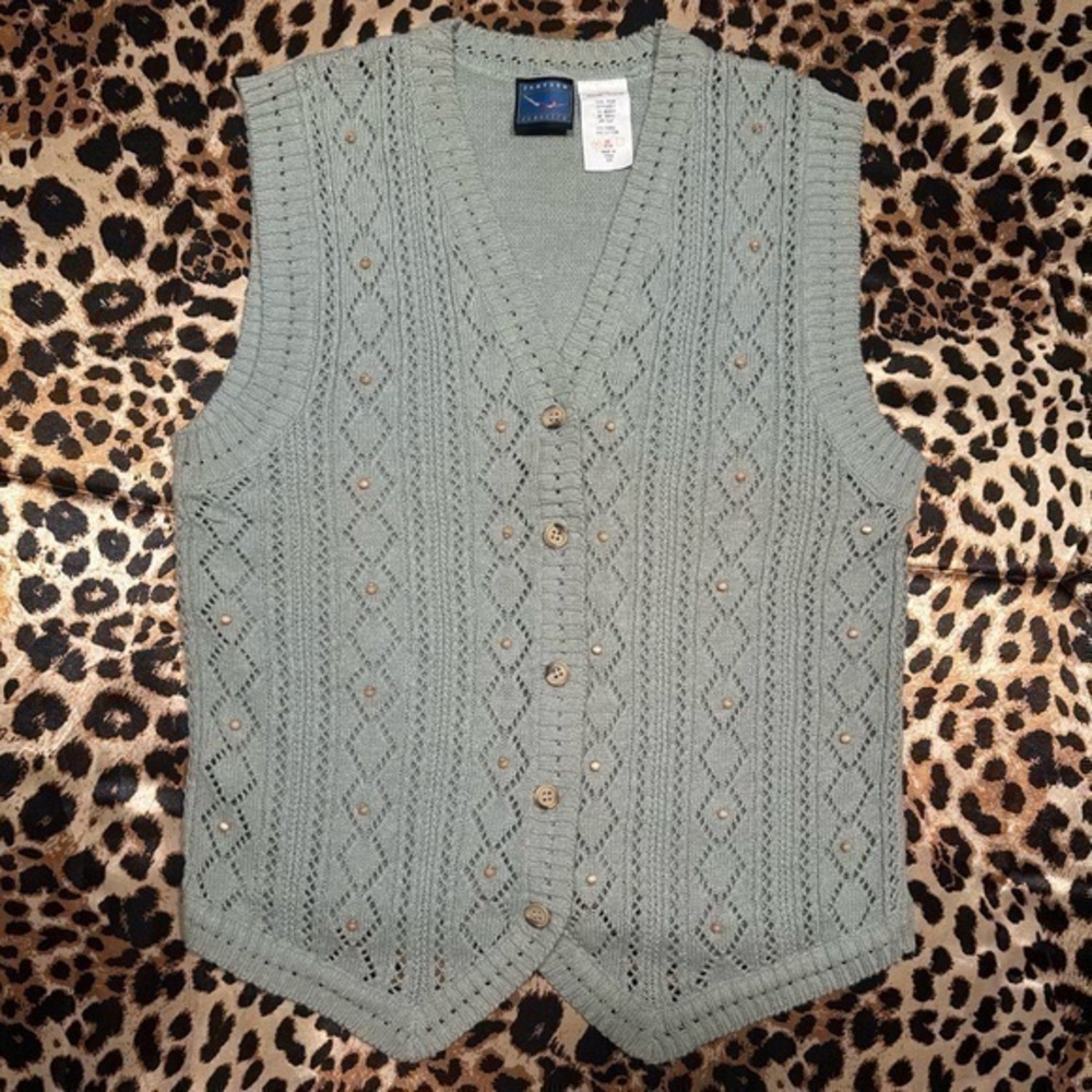 Jantzen Sage Green Knit Button-Up Vest